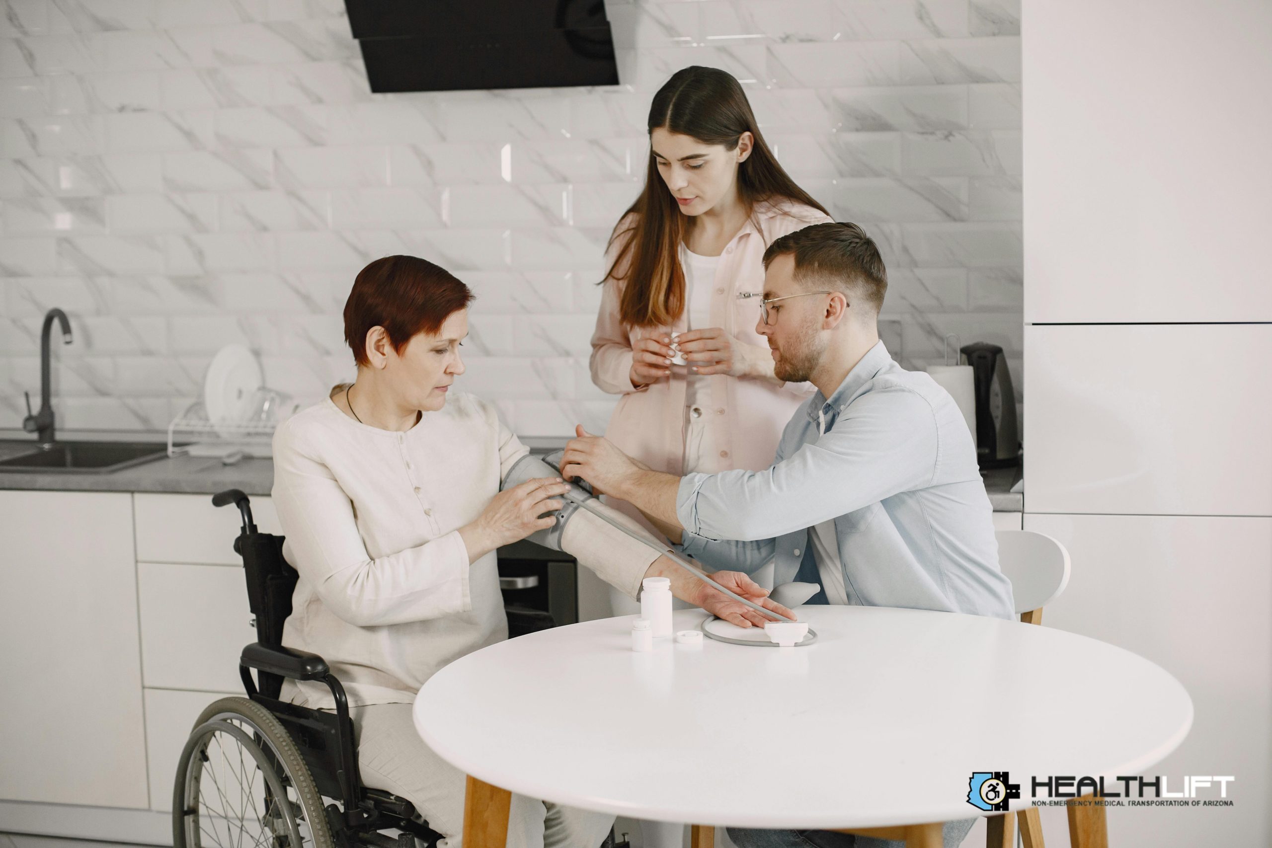 Caregiver Assisting Stroke Patient in Wheelchair at Home