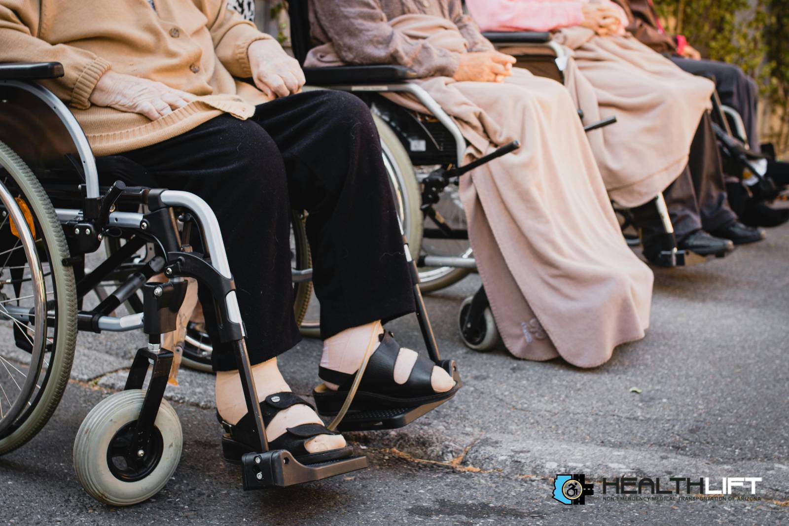 Patients in Wheelchairs Waiting Outdoors
