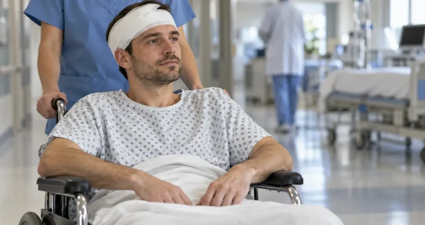 TBI Patient With Severe Brain Injury Waiting for Wheelchair Accessible Transportation